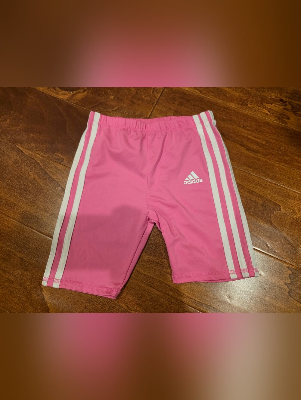 adidas Pink Girls' Athletic Bike Shorts with White 3-Stripes Sz 6X